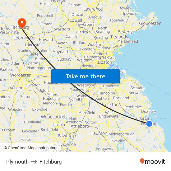 Plymouth to Fitchburg map