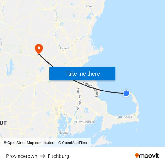 Provincetown to Fitchburg map