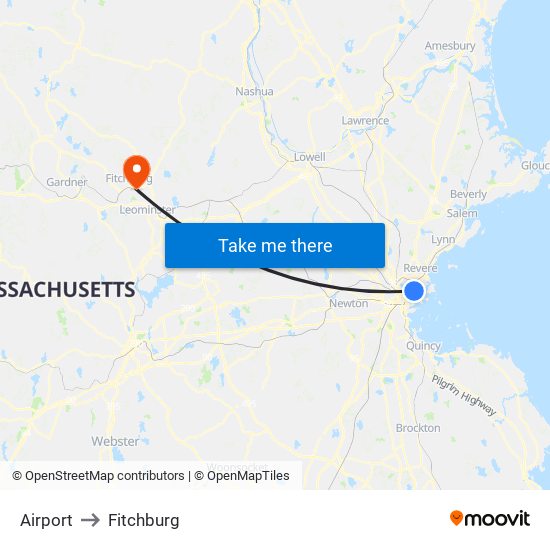 Airport to Fitchburg map