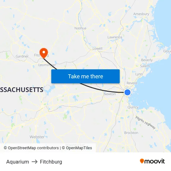 Aquarium to Fitchburg map