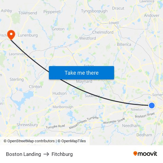 Boston Landing to Fitchburg map