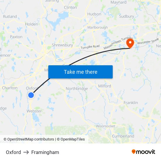 Oxford to Framingham map