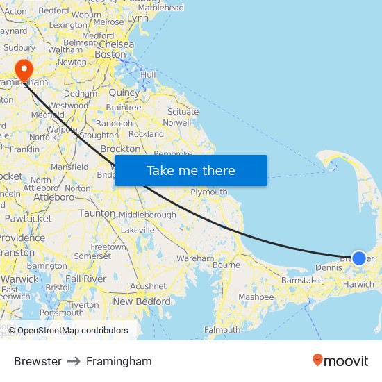 Brewster to Framingham map