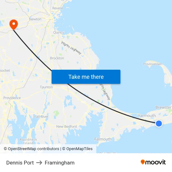 Dennis Port to Framingham map