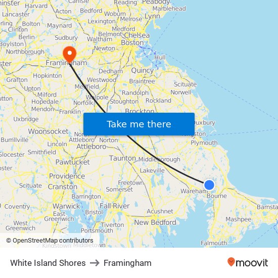 White Island Shores to Framingham map