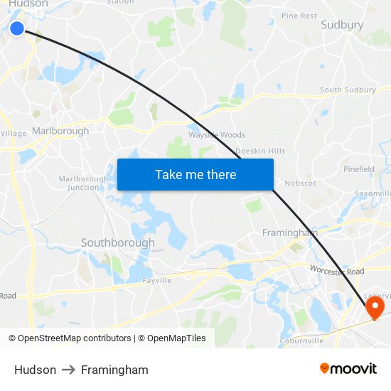 Hudson to Framingham map