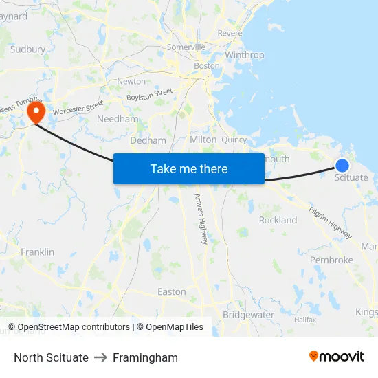 North Scituate to Framingham map