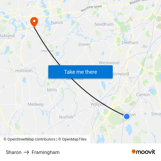 Sharon to Framingham map