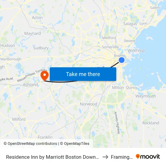 Residence Inn by Marriott Boston Downtown Seaport to Framingham map