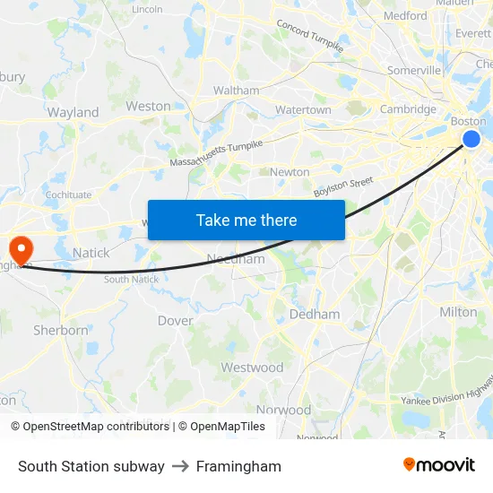 South Station subway to Framingham map