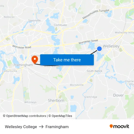 Wellesley College to Framingham map