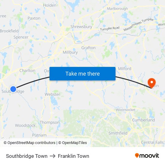 Southbridge Town to Franklin Town map