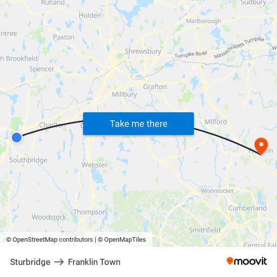 Sturbridge to Franklin Town map