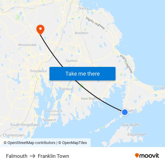 Falmouth to Franklin Town map