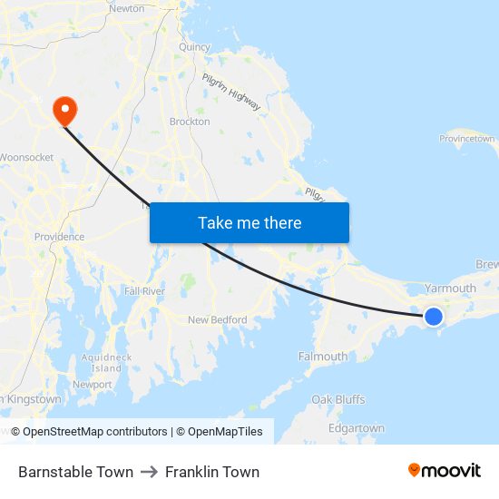 Barnstable Town to Franklin Town map