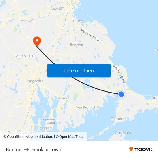 Bourne to Franklin Town map