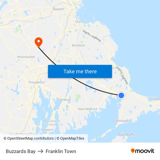 Buzzards Bay to Franklin Town map