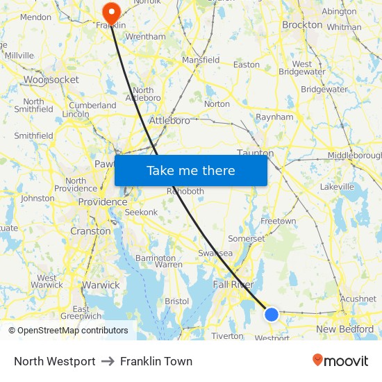 North Westport to Franklin Town map