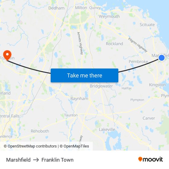 Marshfield to Franklin Town map