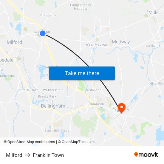 Milford to Franklin Town map