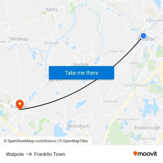 Walpole to Franklin Town map
