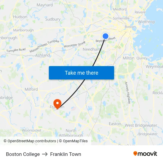 Boston College to Franklin Town map