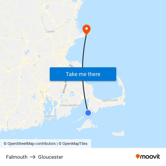 Falmouth to Gloucester map