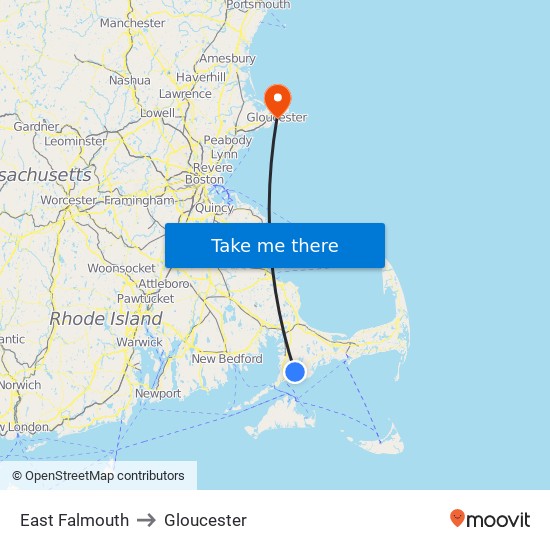 East Falmouth to Gloucester map