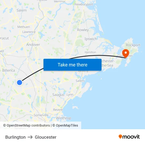 Burlington to Gloucester map