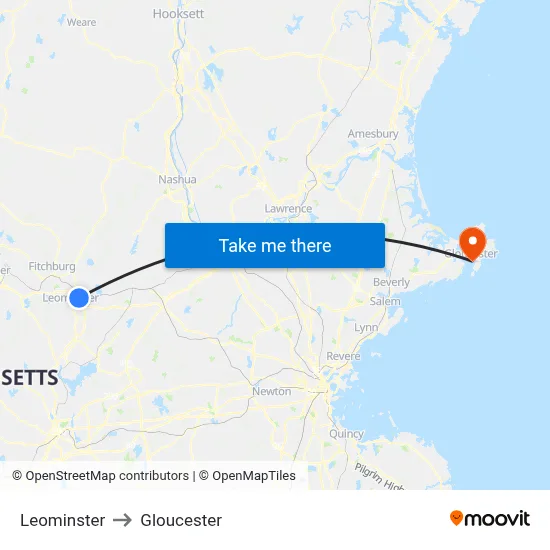 Leominster to Gloucester map