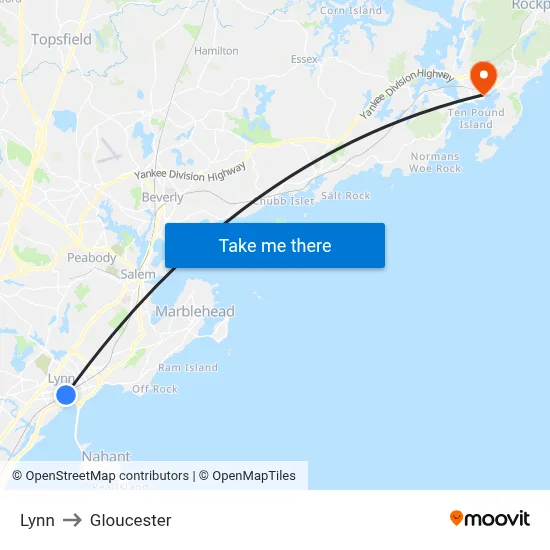 Lynn to Gloucester map