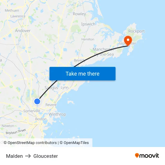 Malden to Gloucester map
