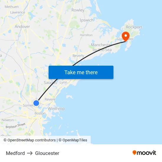Medford to Gloucester map