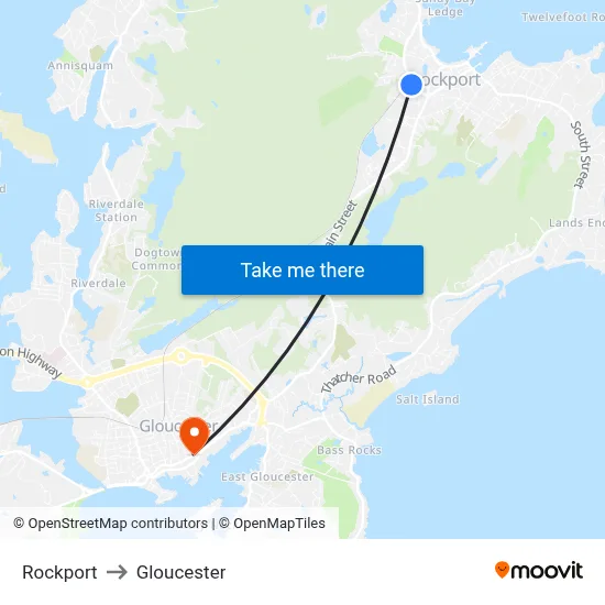 Rockport to Gloucester map