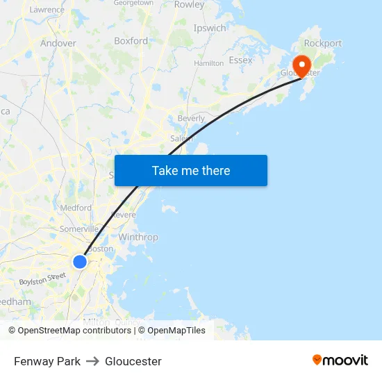 Fenway Park to Gloucester map