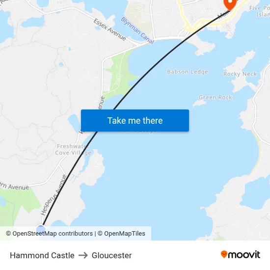 Hammond Castle to Gloucester map