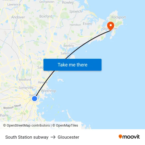 South Station subway to Gloucester map