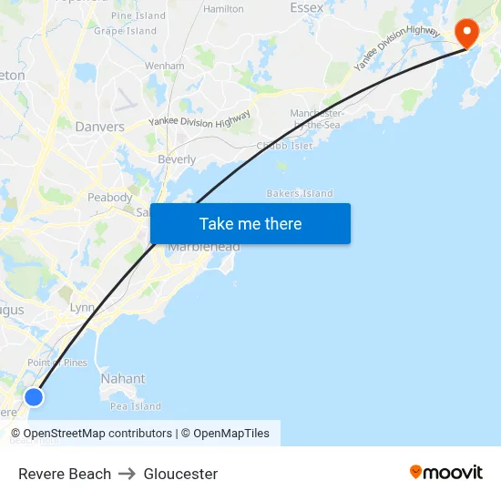 Revere Beach to Gloucester map
