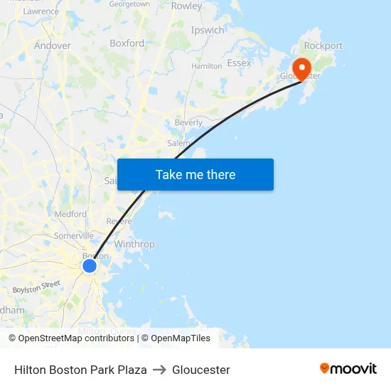 Hilton Boston Park Plaza to Gloucester map