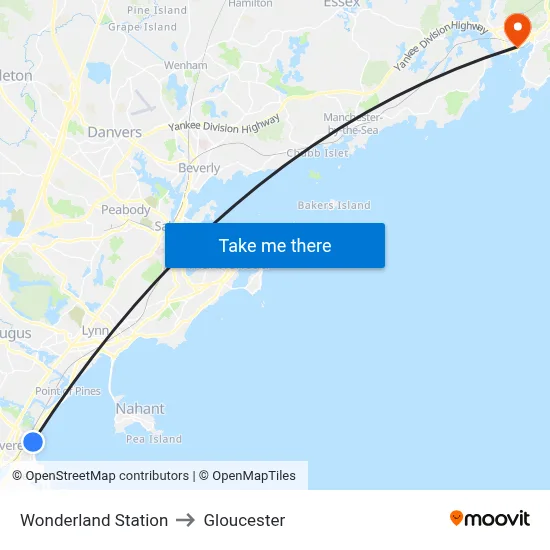 Wonderland Station to Gloucester map