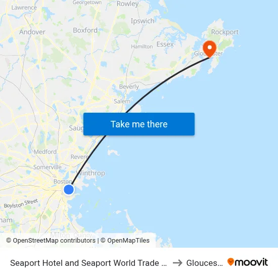 Seaport Hotel and Seaport World Trade Center to Gloucester map