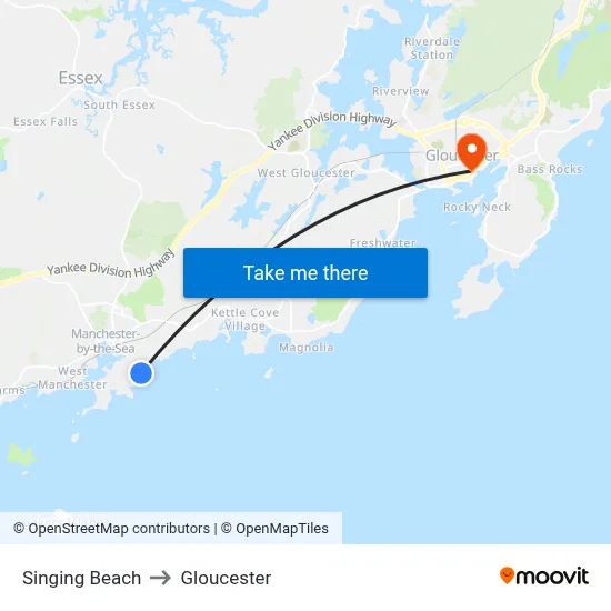 Singing Beach to Gloucester map