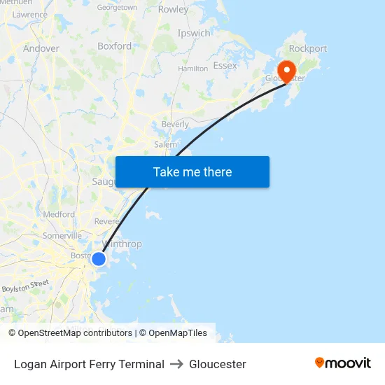 Logan Airport Ferry Terminal to Gloucester map