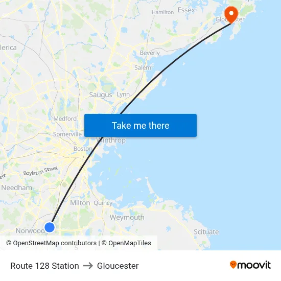 Route 128 Station to Gloucester map