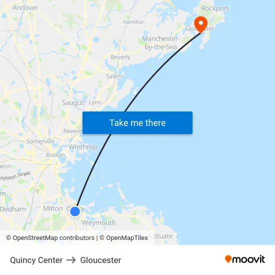 Quincy Center to Gloucester map