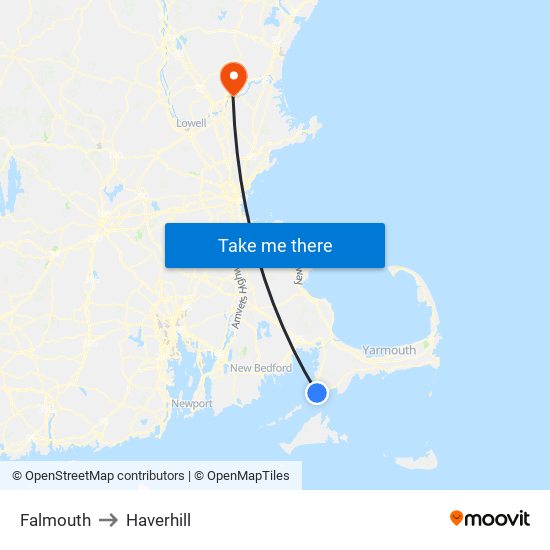Falmouth to Haverhill map