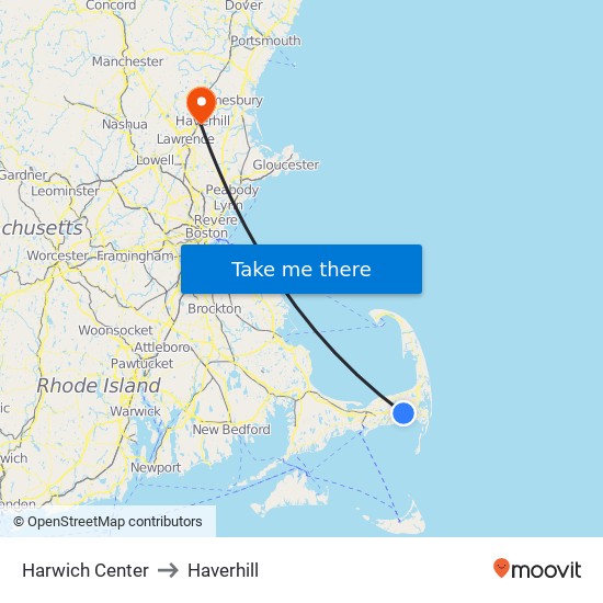 Harwich Center to Haverhill map