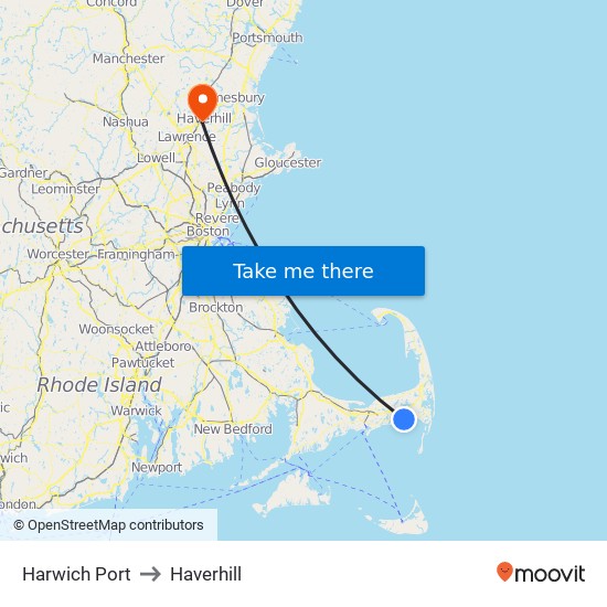 Harwich Port to Haverhill map