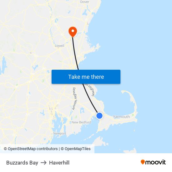Buzzards Bay to Haverhill map