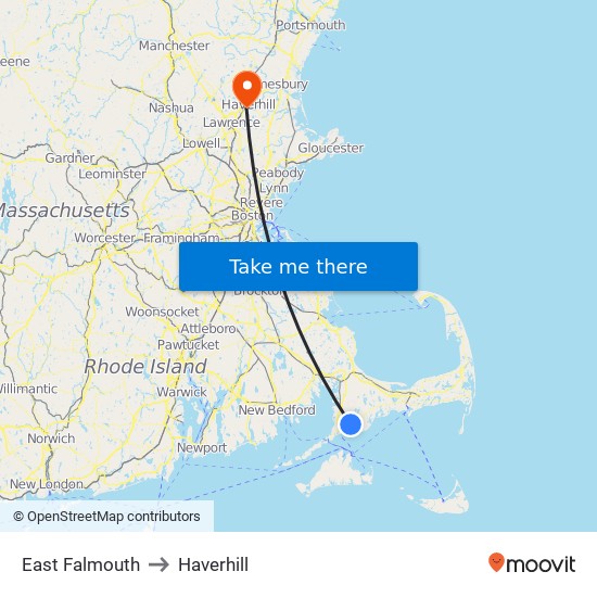 East Falmouth to Haverhill map